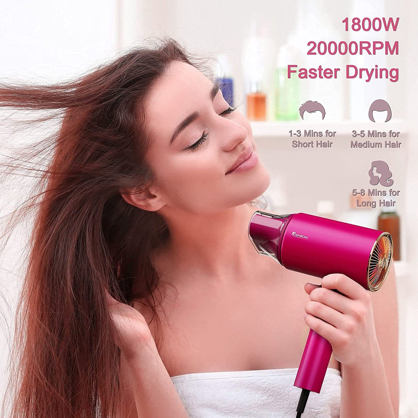 Water Ionic Hair Dryer, 1800W Blow Dryer With Magnetic Nozzle 2 Speed And 3 Heat Settings Powerful Low Noise Fast Drying Travel Hair Dryer For Home Travel