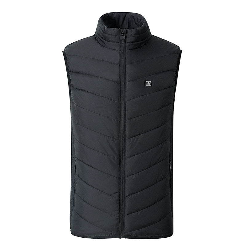 Front View of Black USB Heated Men Vest Jacket on a White Background